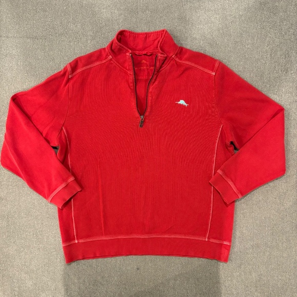 Tommy Bahama Other - Tommy Bahama Classic Red 1/4 Zip with Light Blue Embroidered Logo